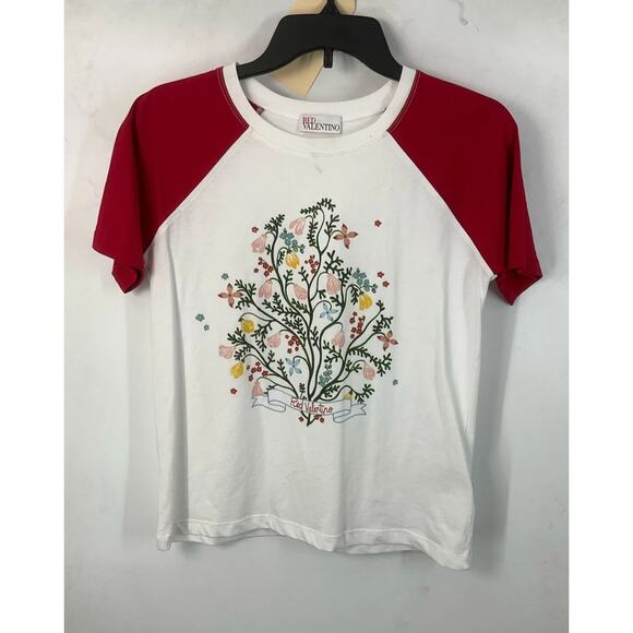 Red Valentino Tops - Red Valentino White & Multi Floral Graphic Raglan Sleeve T-Shirt Sz. XS
